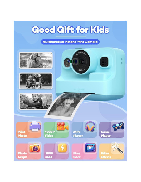 Cámara Instantánea Dylanto BLL2 para Niños 1080P Azul