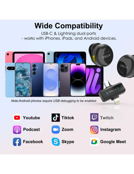 Micrófono Lavalier Inalámbrico Vislla Spark C1, 12H Batería, Reducción de Ruido