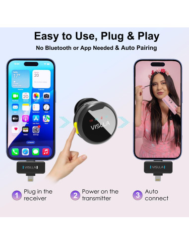 Micrófono Lavalier Inalámbrico Vislla Spark C1, 12H Batería, Reducción de Ruido