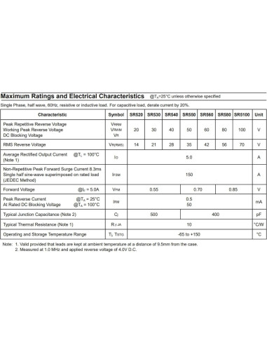 Paquete de 50 Diodos Schottky Bridgold SR3100 SR3200 SR560 SR5100 SR5200