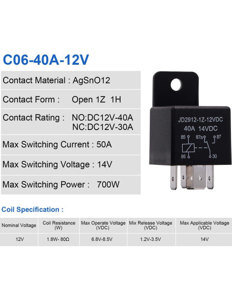 Relé de Motor EHDIS 12V 40A 5 Pines SPDT Paquete de 2