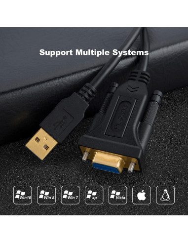 Adaptador USB a RS232 CableCreation 2m Chipset PL2303 Negro