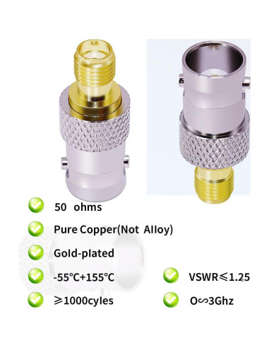 Adaptador Coaxial SMA Hembra a BNC Hembra 50 Ohmios 2PCS
