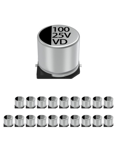 Paquete de 20 Capacitores Electrolíticos JCCON 25V 100uF SMD