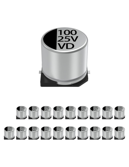 Paquete de 20 Capacitores Electrolíticos JCCON 25V 100uF SMD