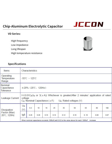 Paquete de 20 Capacitores Electrolíticos JCCON 25V 100uF SMD