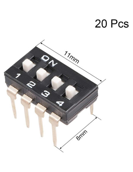 Interruptor DIP 4 Posiciones uxcell 20 Pcs 2.54mm Negro