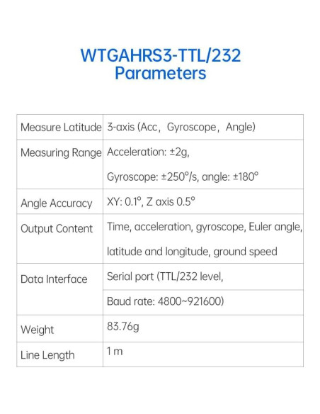 Sensor de Navegación Inercial WitMotion WTGAHRS3-TTL 6 Ejes