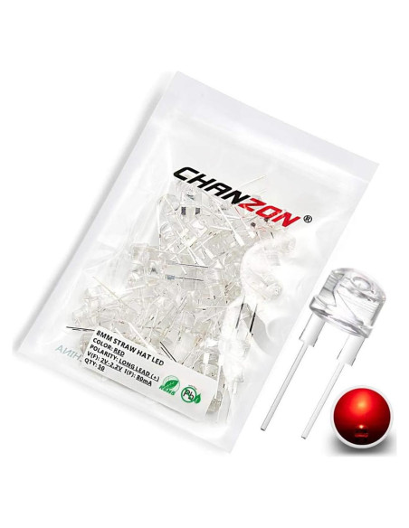Diodos LED Rojo 8mm CHANZON 50 Piezas 2V 80mA