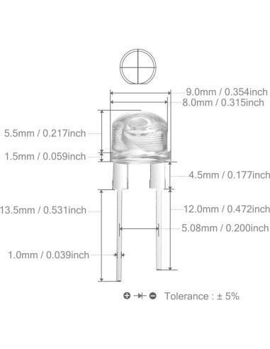Diodos LED Rojo 8mm CHANZON 50 Piezas 2V 80mA