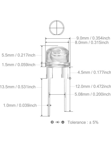 Diodos LED Rojo 8mm CHANZON 50 Piezas 2V 80mA