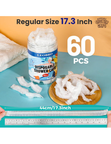 Gorras de Ducha Desechables LEOBRO 60PCS 44CM Transparentes