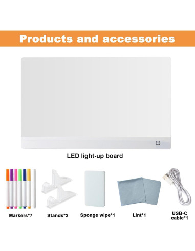 Tablero de Notas LED KJBJWJSLBD 34.8x25.4 cm con 7 Marcadores