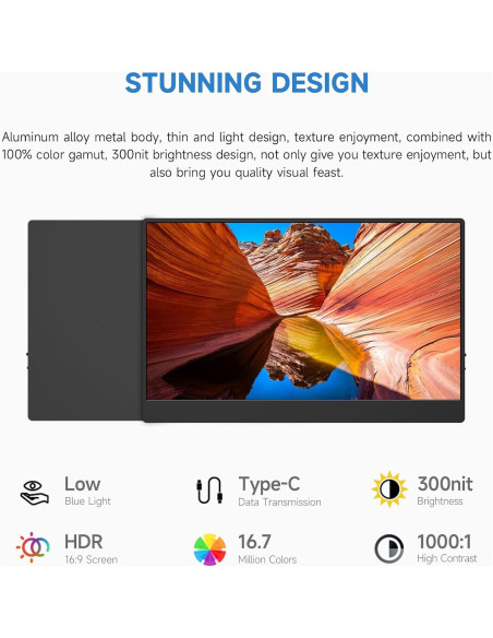 Monitor Portátil AYY 15" FHD 1080P USB-C HDMI Ultra Delgado