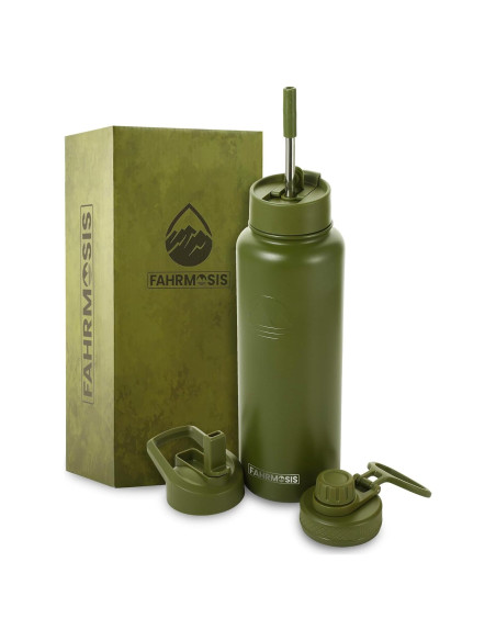 Botella de Agua 40 Oz FAHRMOSIS Acero Inoxidable Verde Militar