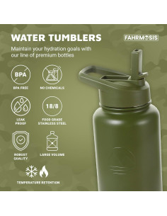 Botella de Agua 40 Oz FAHRMOSIS Acero Inoxidable Verde Militar 2