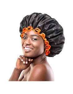 Gorro de Ducha XL Mikimini Negro con Borde Naranja Reutilizable