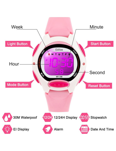 Reloj Digital Impermeable para Niños Yadelai Edi8207B 7 Colores