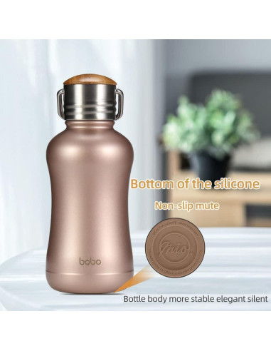 Botella de Agua Aislada YOHKOH 250ml Oro con Tapa de Bambú