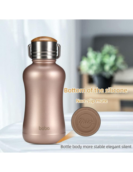 Botella de Agua Aislada YOHKOH 250ml Oro con Tapa de Bambú