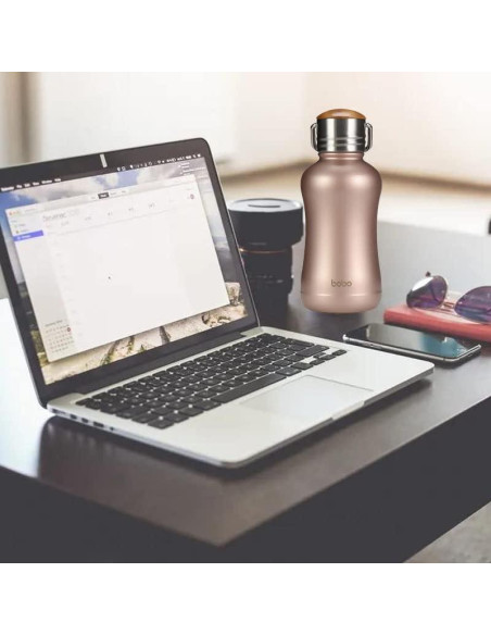 Botella de Agua Aislada YOHKOH 250ml Oro con Tapa de Bambú