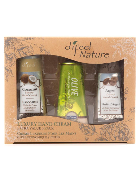 Difeel Crema de Manos de Lujo 3 Piezas - Coco, Oliva, Argán