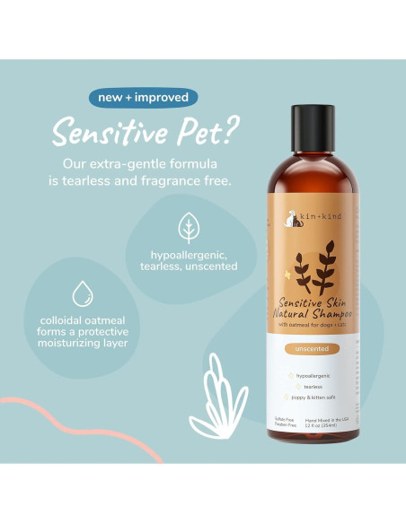 Champú Natural de Avena kin+kind para Perros y Gatos 354ml