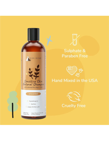 Champú Natural de Avena kin+kind para Perros y Gatos 354ml