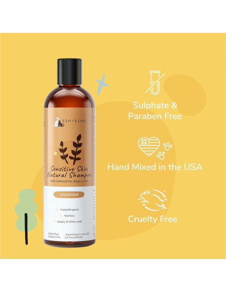 Champú Natural de Avena kin+kind para Perros y Gatos 354ml