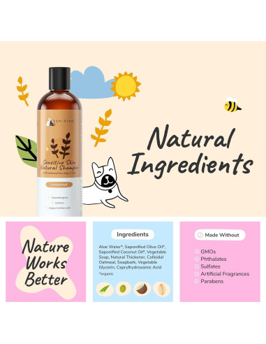 Champú Natural de Avena kin+kind para Perros y Gatos 354ml