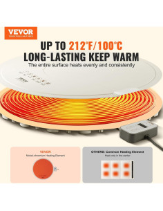 Bandeja Calentadora Eléctrica VEVOR 60x1.45cm 4 Temperaturas 2
