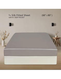 Sábana Ajustable ZIMASILK 100% Seda de Morera Reina Gris 19 Momme 2