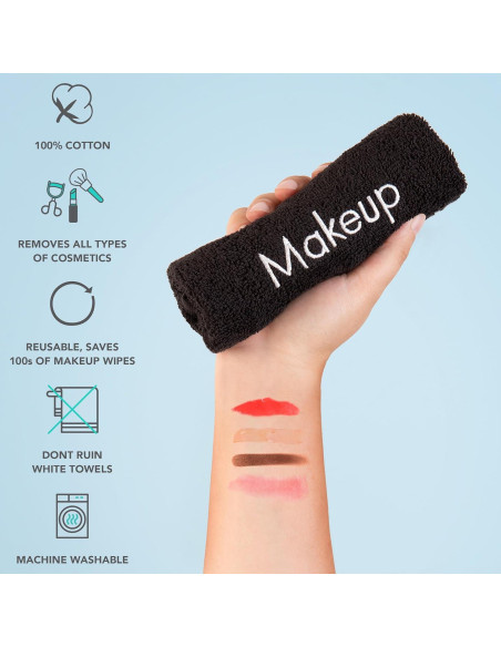 Toallas de Maquillaje Arkwright - 6 Piezas 28x43 cm Algodón Negro