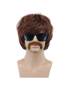 Peluca Disco para Hombres VGbeaty Marrón con Bigote 22.86 cm