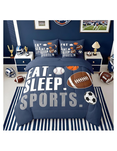 Juego de Edredón Feelyou 7 Piezas Completo Deportes Azul Marino