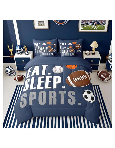Juego de Edredón Feelyou 7 Piezas Completo Deportes Azul Marino