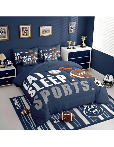 Juego de Edredón Feelyou 7 Piezas Completo Deportes Azul Marino