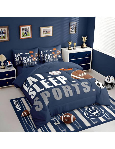 Juego de Edredón Feelyou 7 Piezas Completo Deportes Azul Marino
