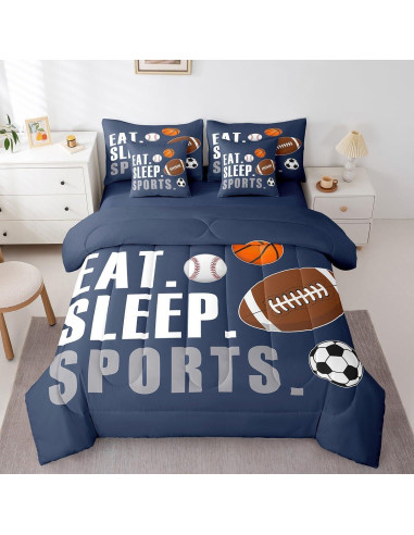 Juego de Edredón Feelyou 7 Piezas Completo Deportes Azul Marino