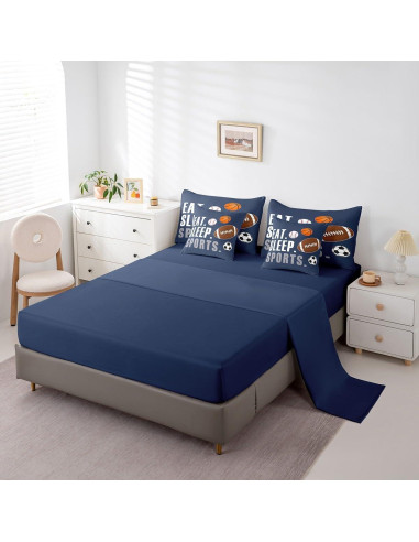 Juego de Edredón Feelyou 7 Piezas Completo Deportes Azul Marino
