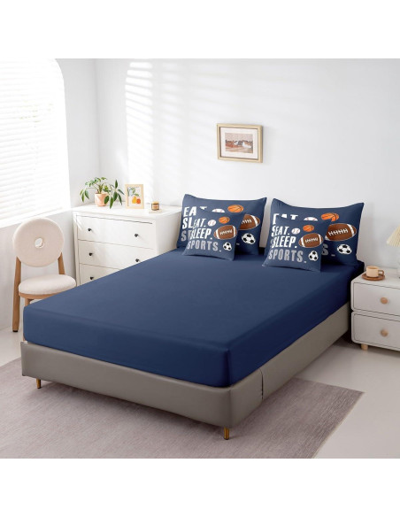 Juego de Edredón Feelyou 7 Piezas Completo Deportes Azul Marino