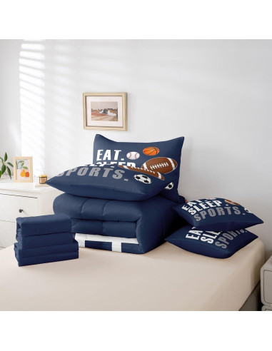 Juego de Edredón Feelyou 7 Piezas Completo Deportes Azul Marino