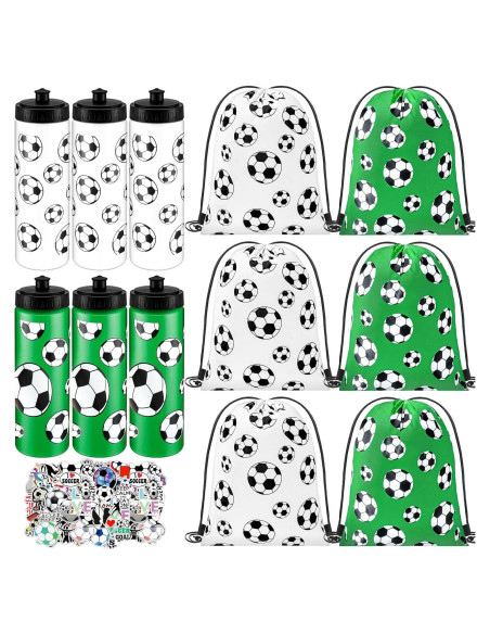 Set 24 Pcs Botellas de Agua Funnymoom Fútbol 20oz y Mochilas