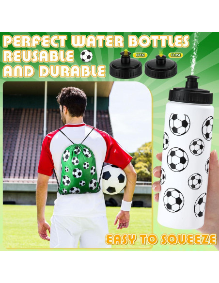 Set 24 Pcs Botellas de Agua Funnymoom Fútbol 20oz y Mochilas