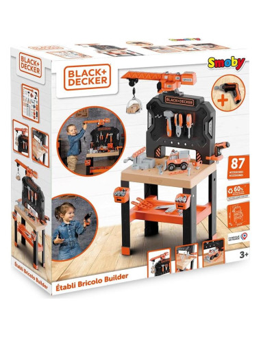 Banco de Trabajo Smoby Black+Decker con Grúa - 87 Accesorios