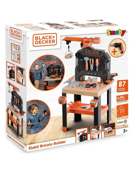 Banco de Trabajo Smoby Black+Decker con Grúa - 87 Accesorios