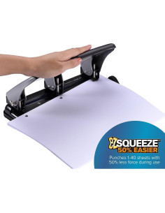 Perforadora de 3 agujeros Bostitch Office HP40, 40 hojas, EZ Squeeze 2