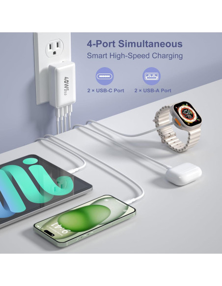 Cargador de Pared USB C OKRAY 40W 4 Puertos Carga Rápida