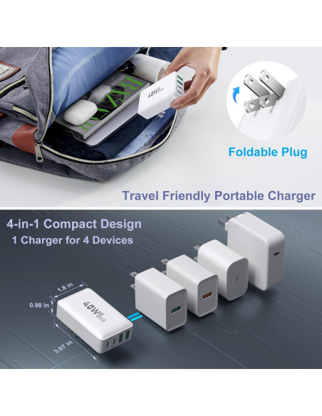 Cargador de Pared USB C OKRAY 40W 4 Puertos Carga Rápida