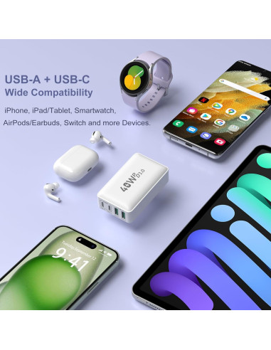 Cargador de Pared USB C OKRAY 40W 4 Puertos Carga Rápida